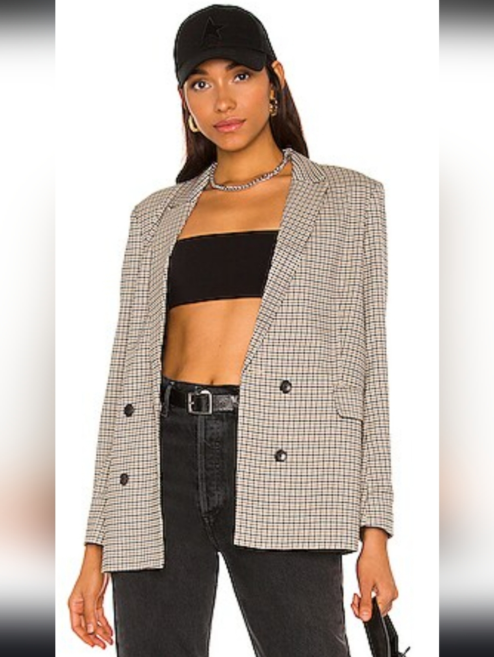 French Mauve‎ Penelope PeakPlaid Double-Breasted Blazer Jacket